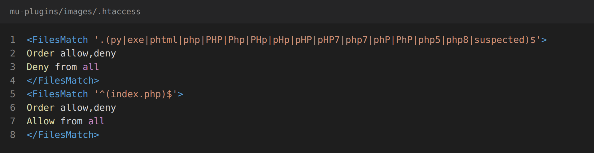 The guard .htaccess denying all PHP except index.php